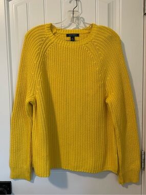 Lauren Ralph Lauren Yellow Ribbed Cotton Crewneck Sweater Women’s XL